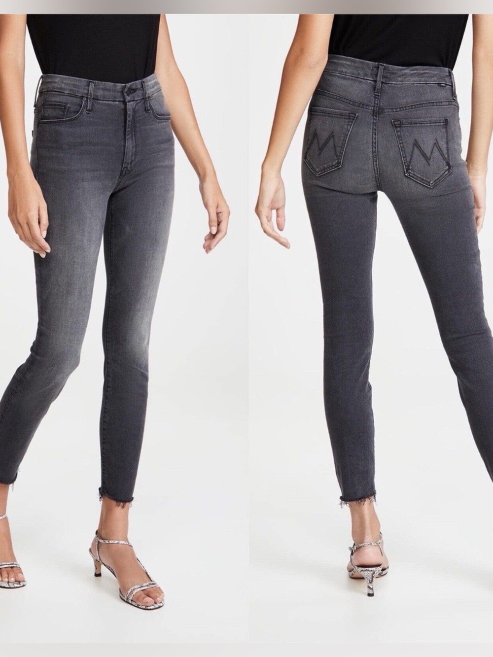 MOTHER 26 High Waisted Looker Ankle Fray Skinny Jeans Lighting Up Lanterns Gray